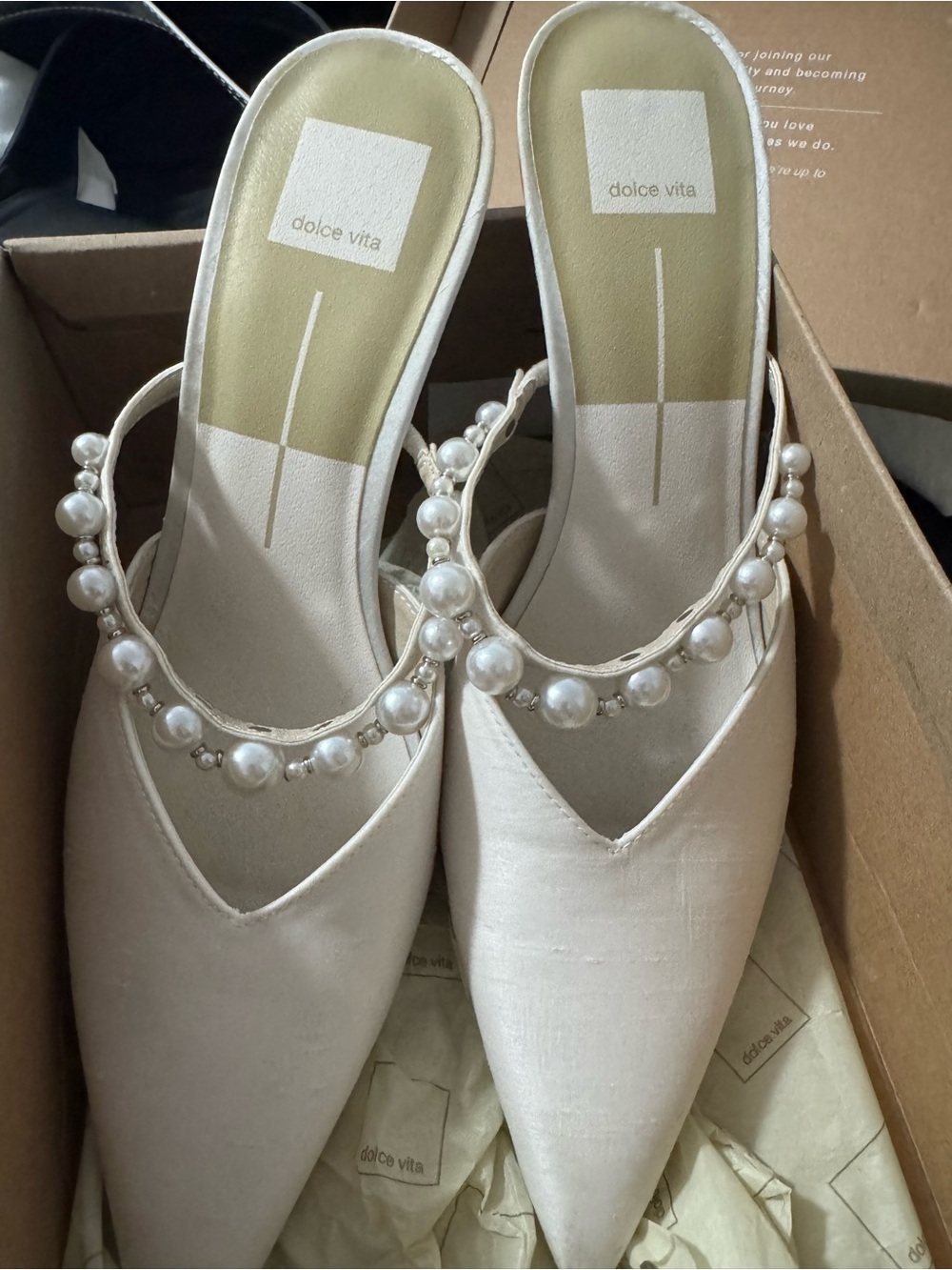 Dolce Vita Ivory Pearl-Trim Pointed Slip-On Mules